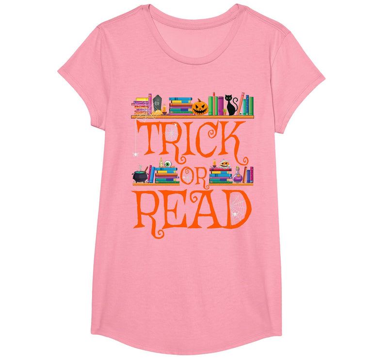 Trick or Read Funny Halloween Teacher Book Library Reading T-Shirt - Pink
