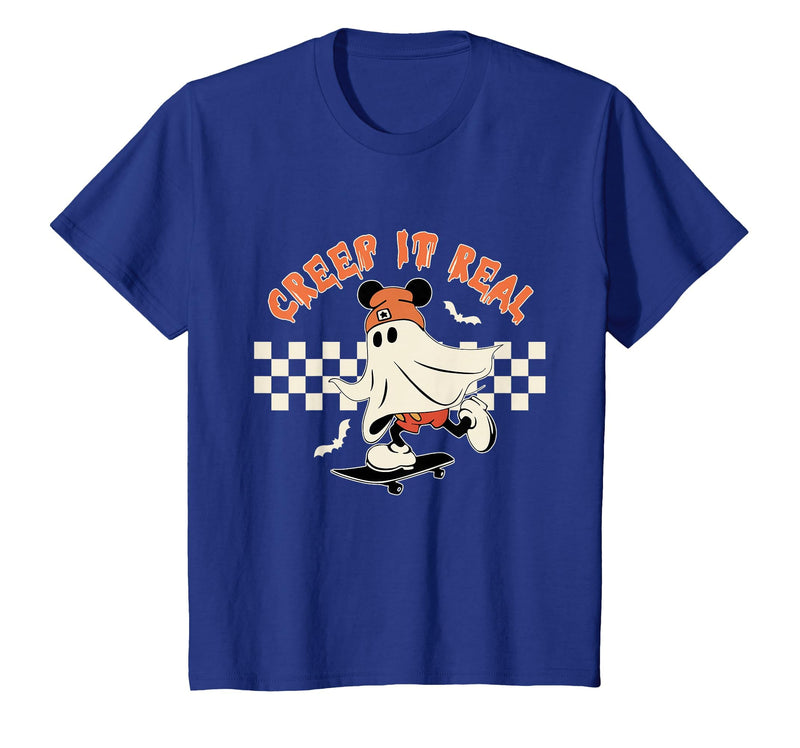 Halloween Creep it Real Vintage Ghost CKTEE2 Vintage Halloween Creep It Real Mouse Ghost Boy Fall Season T-Shirt - Royal Blue