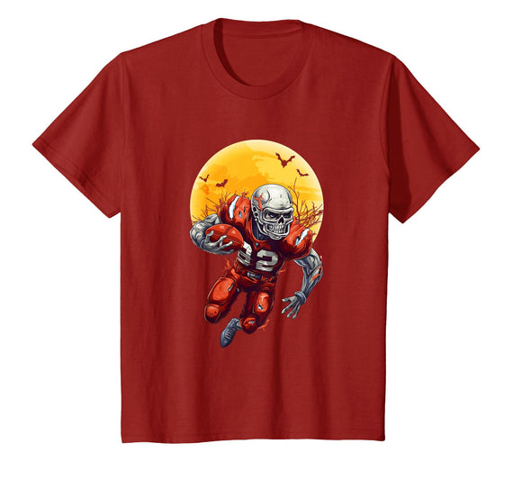 American Football Skeleton Halloween Shirt Football Fan T-Shirt - Cranberry Red