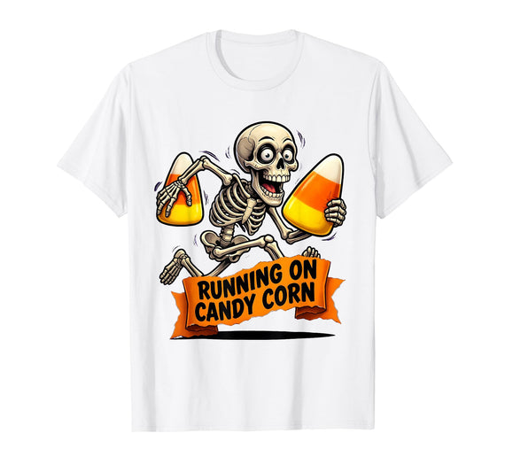 Mademark Running on Candy Corn Halloween Design T-Shirt - White