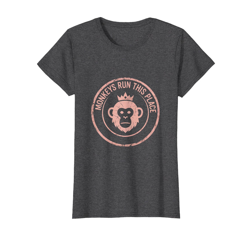 Mademark Monkeys Run This Place Funny Primate Design T-Shirt - Women - Dark Heather Grey