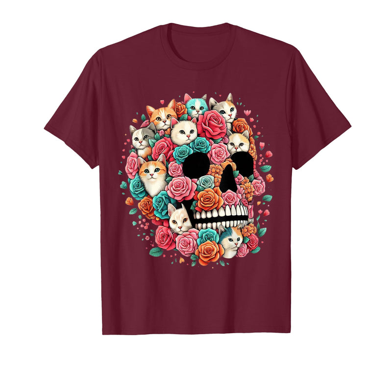 TS - SHOP - Kitty Skeleton Halloween Costume Idea Cat Skull - Kitty Skeleton Halloween Costume Idea T-Shirt - Burgundy