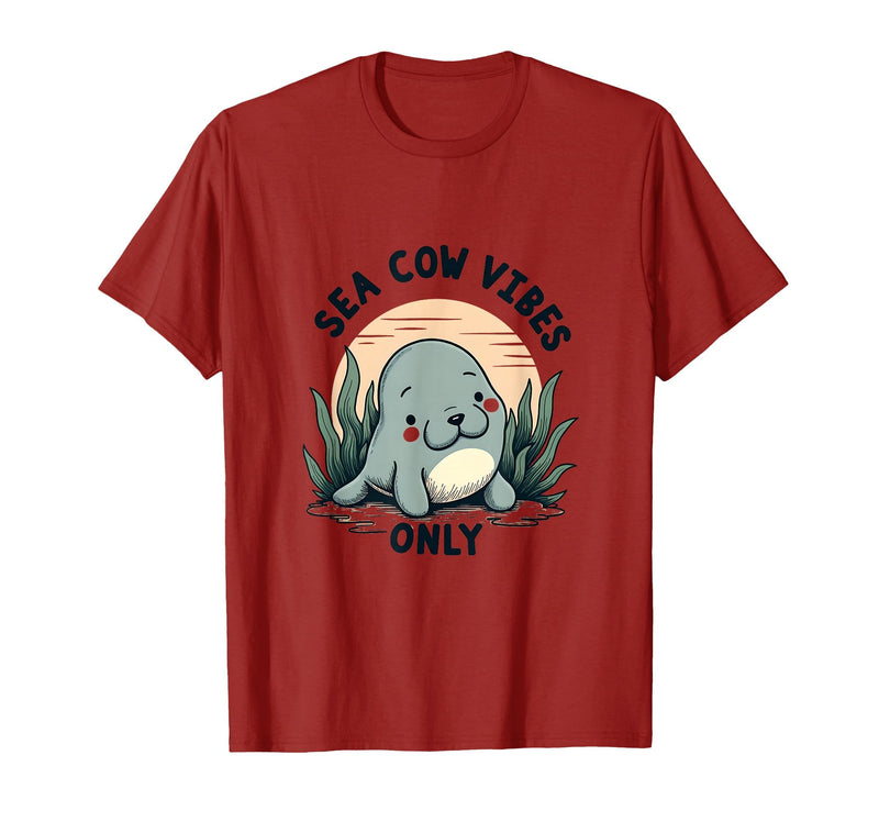 Mademark Sea Cow Vibes Only Manatee Design T-Shirt - Cranberry Red
