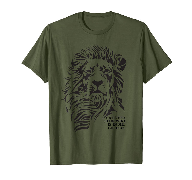 Christian Faith Apparel Lion of Judah Greater is He T-Shirt - Olive Green