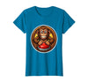 Mademark Monkey Pressing Big Red Button Funny Stupid Tee T-Shirt - Women - Sapphire Blue