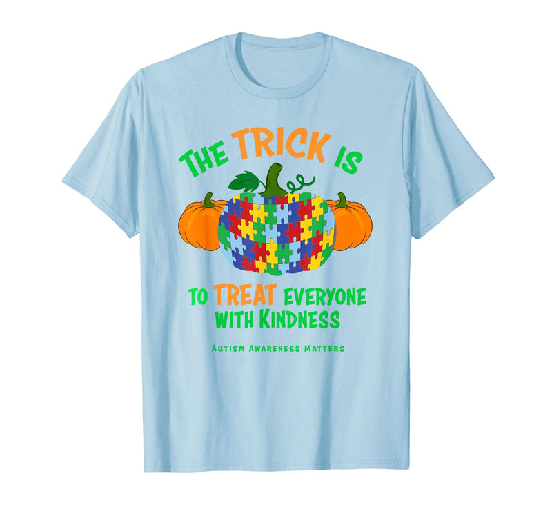 Presto Autism Awareness Halloween October Pumpkin Autism Awareness Halloween Fall October Puzzle Pumpkin T-Shirt - Baby Blue