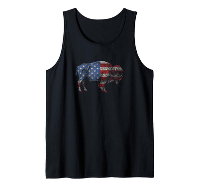 Cow Vintage Retro Bison American Flag Buffalo Simple Tank Top