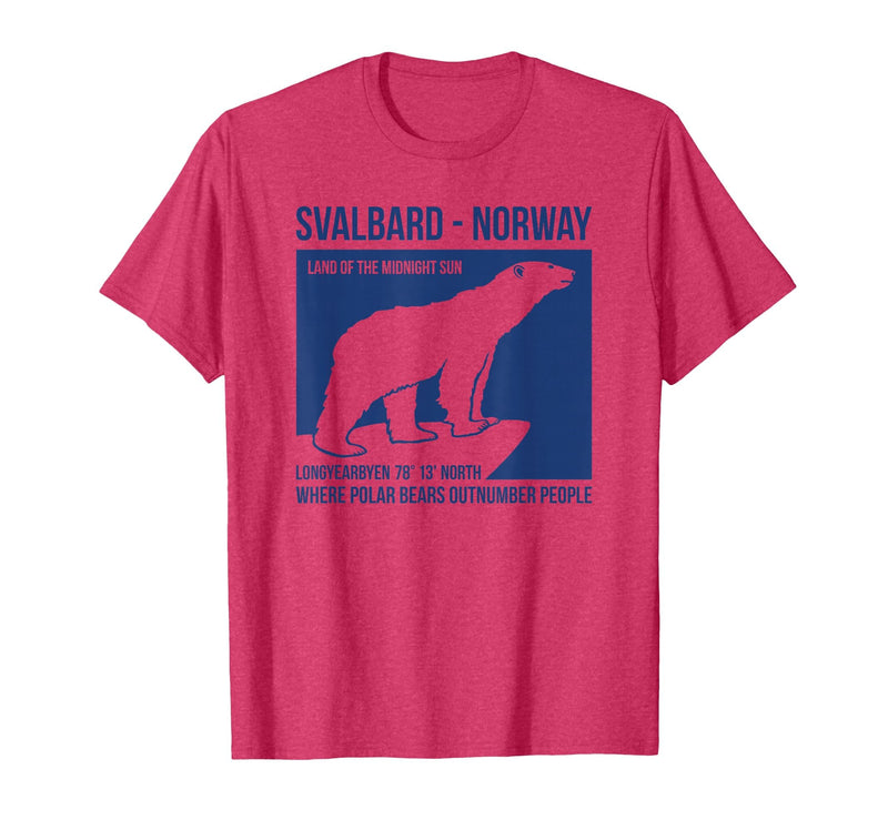 Svalbard T-Shirt Co. Svalbard Norway Polar Bear T Shirt Spitsbergen Longyearbyen T-Shirt - Red Heather