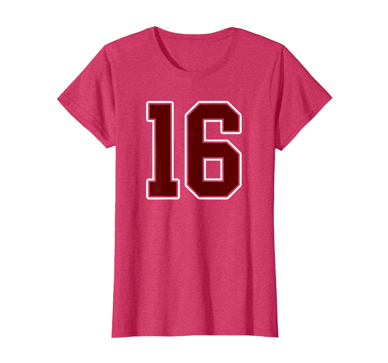 Maroon Number 16 Jersey Player Uniform #16 Gifts Maroon and White Number 16 Jersey Player Uniform #16 Fan T-Shirt - Red