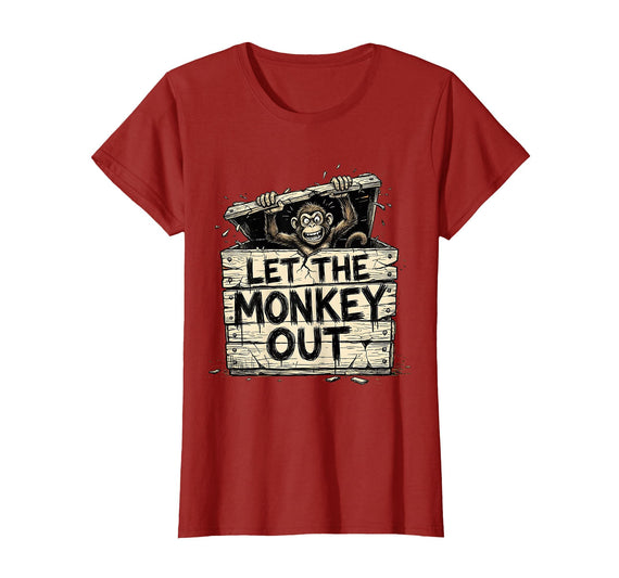 Mademark Let the Monkey Out Wild Primate Graphic Design T-Shirt - Women - Cranberry Red