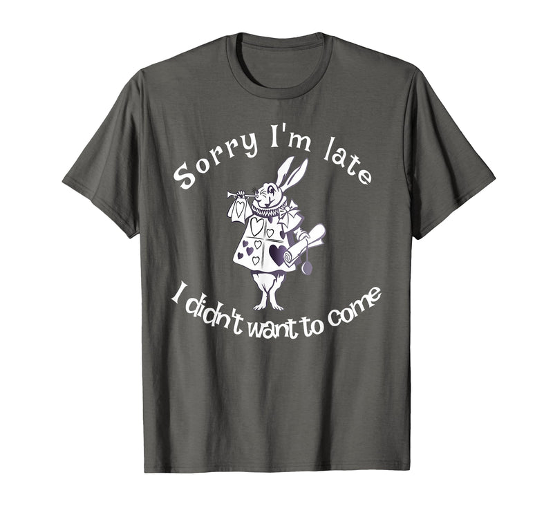 Sorry I'm Late, I Didn't Want to Come White Rabbit Watch T-Shirt in Asphalt Grey