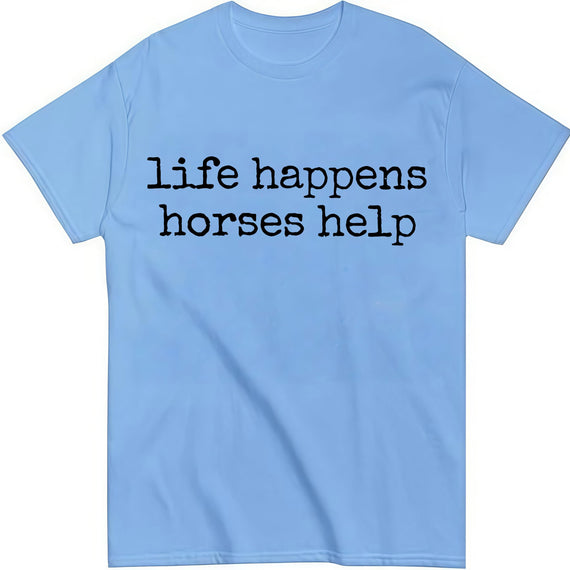 Nusyouc Life Happens Horses Help Equestrian T-Shirt Vintage Horse Lover T Shirt Tops - Sky Blue
