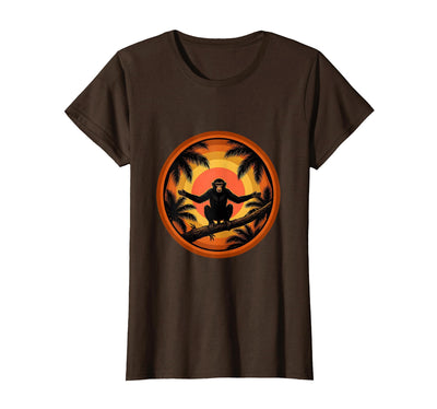 Monkey Silhouette Tropical Sunset Graphic T-Shirt - Women