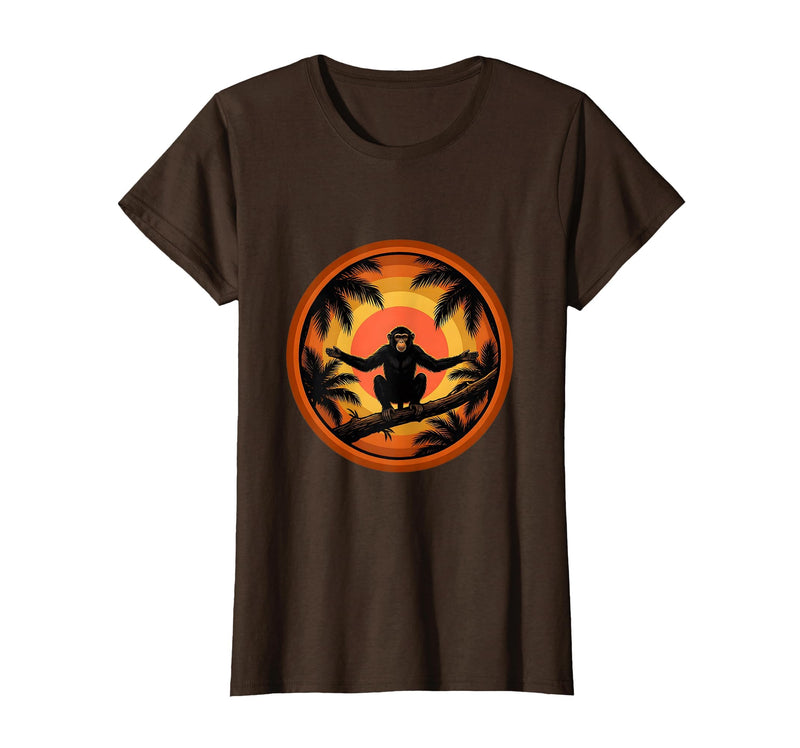 Mademark Monkey Silhouette Tropical Sunset Graphic T-Shirt - Women - Brown