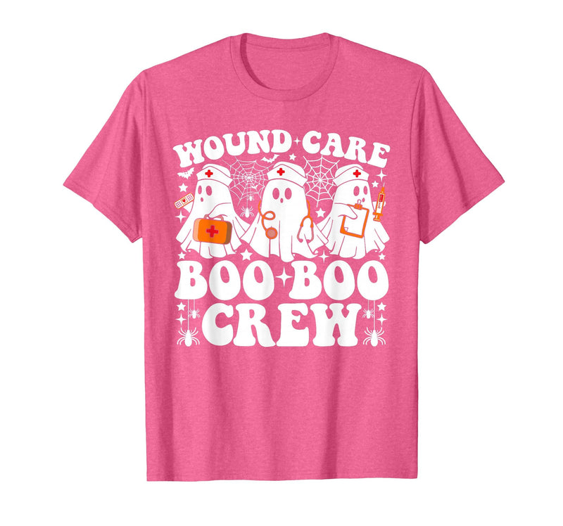 Wound Care Nurse Boo Boo Crew Halloween Wound Care Boo Boo Crew Nurse Funny Ghost Halloween Nurse T-Shirt - Pink Heather