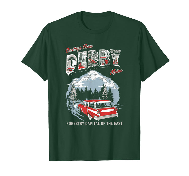 IT: Welcome to Derry Greetings Tourist Horror TV Show T-Shirt - Dark Green