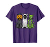 Halloween Tees for Women Men Kids Skeleton Cat Pumpkin Ghost Halloween Kitty Meow Girl Boy Kid T-Shirt - Purple