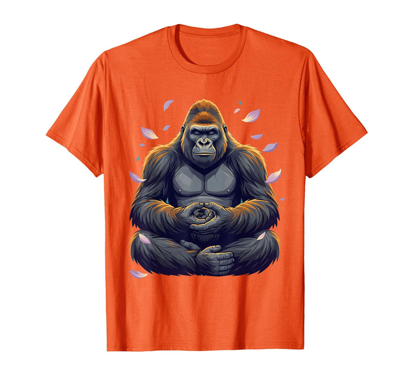Mademark Meditating Gorilla Zen Monkey Graphic Design T-Shirt - Men - Orange