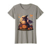 Halloween Dragons Fantasy Spooky Witchy Cute Halloween Dragon Witch Hat Pumpkin Moon Fantasy T-Shirt - Slate Grey