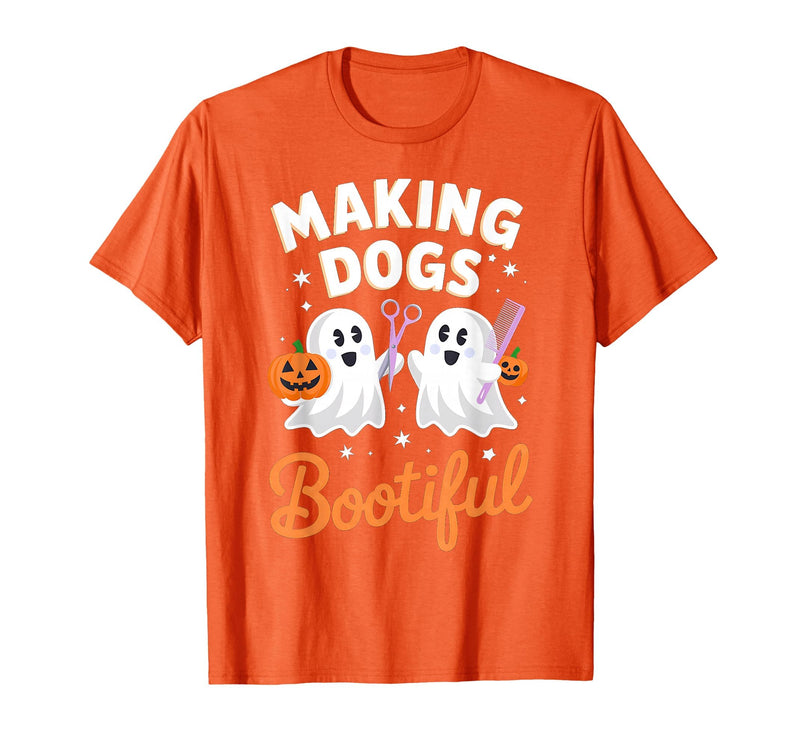 Dog Lover Spooky Grooming Groomer Attire Pet Groomer Funny Halloween Making Dogs Bootiful T-Shirt - Orange