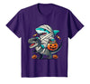 Funny Shark Dinosaur Halloween Kids Boys Tees Shark Riding Dinosaur T-rex Funny Halloween Pumpkin Boys Kid T-Shirt - Purple
