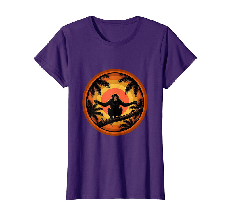 Mademark Monkey Silhouette Tropical Sunset Graphic T-Shirt - Women - Purple