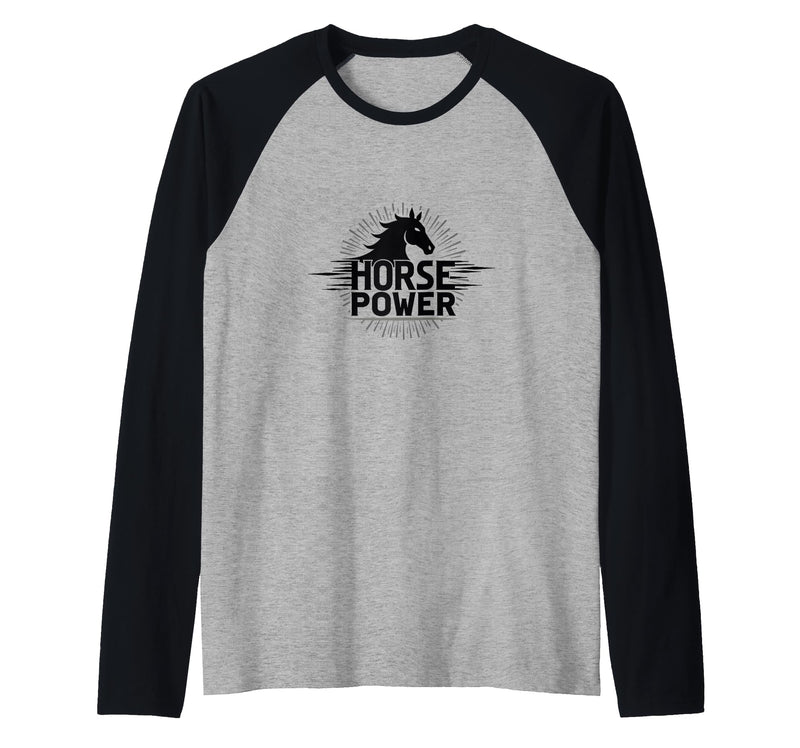 Mademark Horse Power - Equestrian Strength Graphic Art Raglan Baseball Tee - Black/Athletic Heather