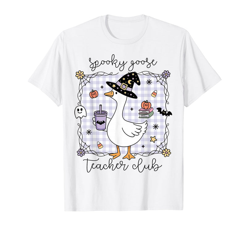 Spooky Goose Teacher Halloween Costume Funny Halloween Silly Goose Witch Spooky Goose Teacher Club T-Shirt - White