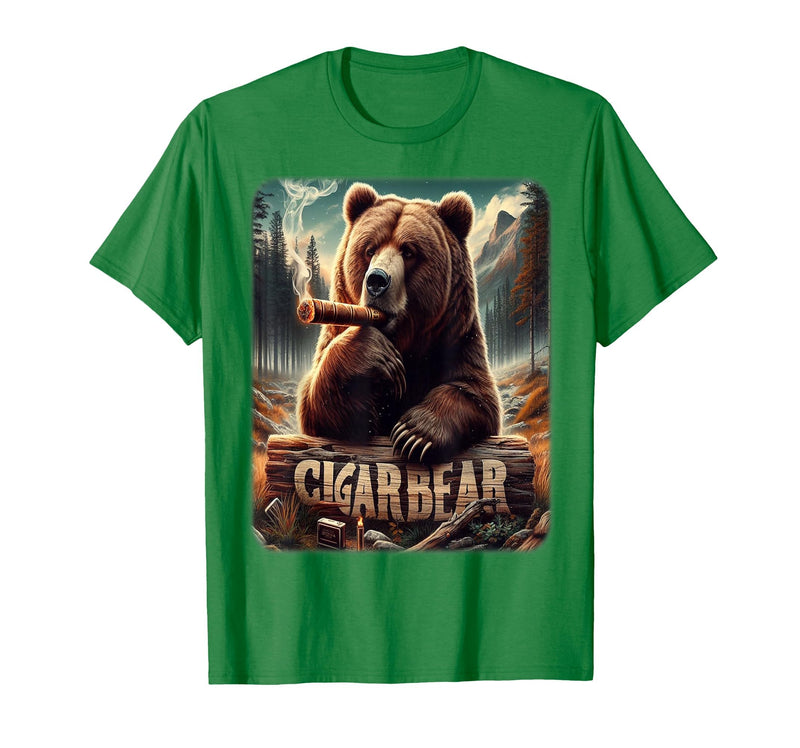 CigarKurt Cigar Smoking Cigar Bear T-Shirt - Kelly Green
