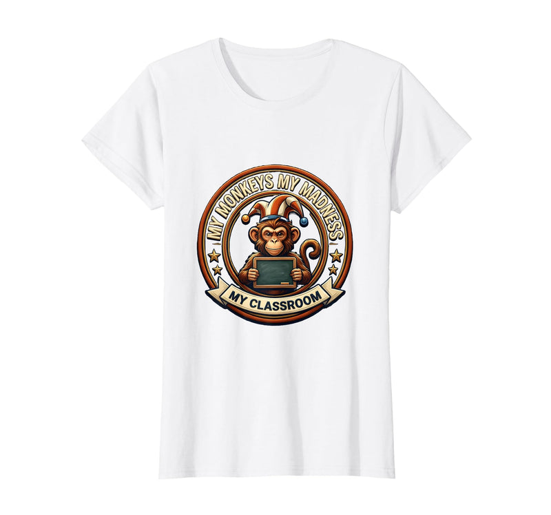 Mademark My Monkeys My Madness My Classroom Circus Design T-Shirt - Women - White