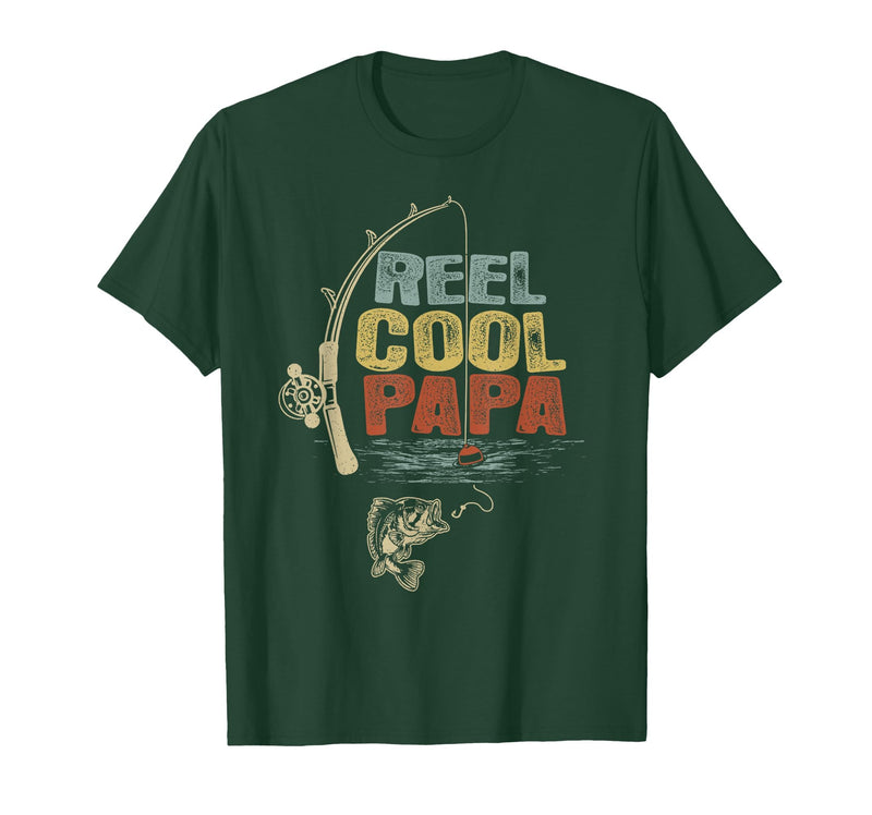 Cool Papa Fathers Day Fishing Gifts Funny Fisherman Vintage Reel Cool Papa T-Shirt - Dark Green