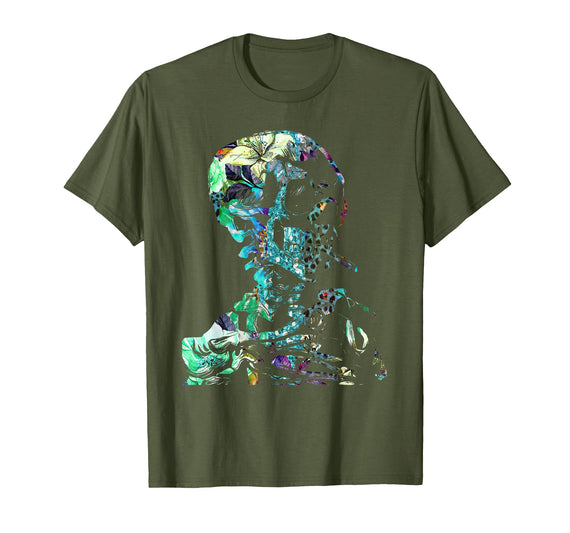 Tie dye Halloween Skull Van Gogh Tie dye Vintage Skull Van Gogh Head of A Skeleton Art Lover T-Shirt - Olive Green