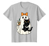 halloween iced coffee costume Cat Women Girls Cute Halloween Cat Ghost Drinking Coffee Ghost Women Girls T-Shirt - Silver