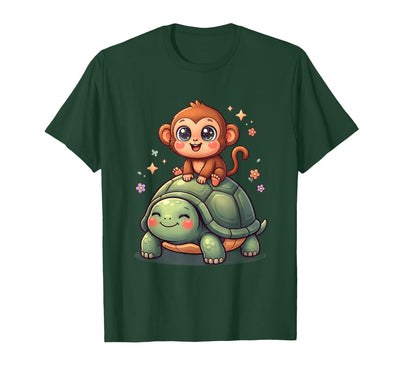 Small Monkey Riding Giant Tortoise Funny Animal Art T-Shirt - Men