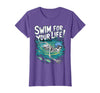 Swim Lover Halloween Custom Tee For Swimmers Kids Halloween Skeleton Swimming Swim for Your Life Swimmers Dad T-Shirt -