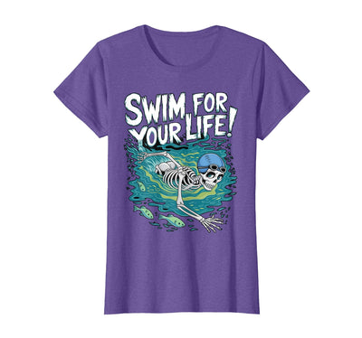 Swim Lover Halloween Custom Tee For Swimmers Kids Halloween Skeleton Swimming Swim for Your Life Swimmers Dad T-Shirt