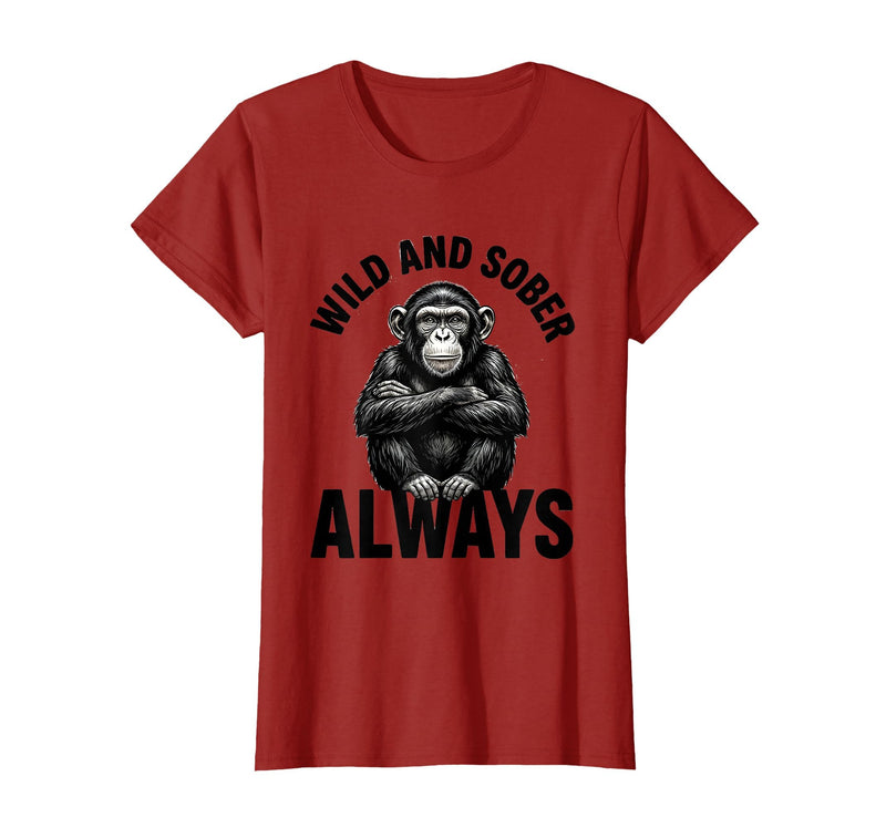 Mademark Wild and Sober Always Funny Monkey Design T-Shirt - Women - Cranberry Red