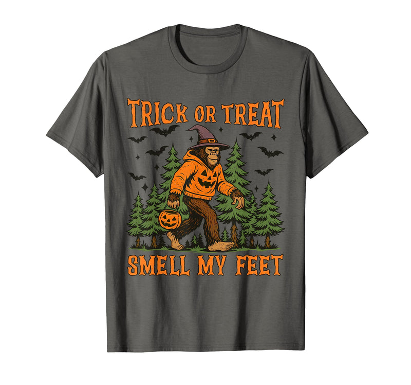 Bigfoot Halloween Costume Party Outfits Trick Or Treat Smell My Feet Bigfoot Halloween Sasquatch T-Shirt - Asphalt Grey