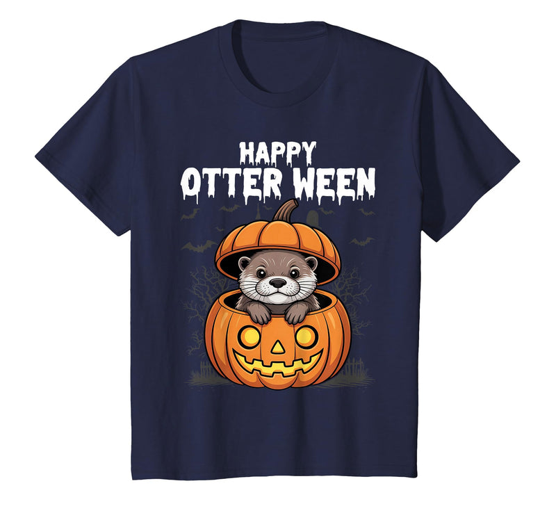 Otter Halloween Lover Gift Co. Happy Otter-Ween Lazy Halloween Costume Funny Animal Pun T-Shirt - Navy Blue