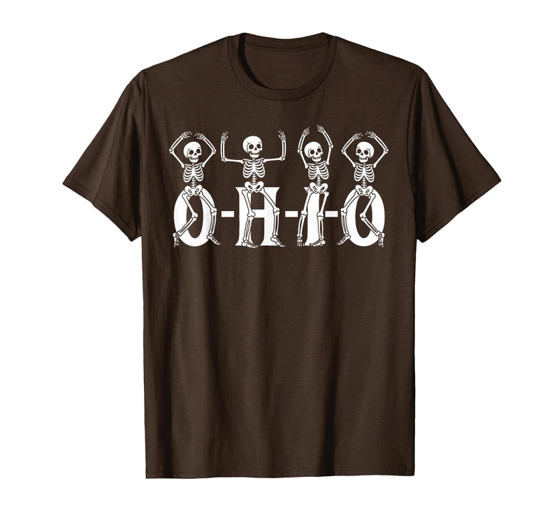 Funny O-H-I-O State Skeleton Halloween Funny O-H-I-O State Skeleton Ohio Halloween Vintage Vibe Fun T-Shirt - Brown