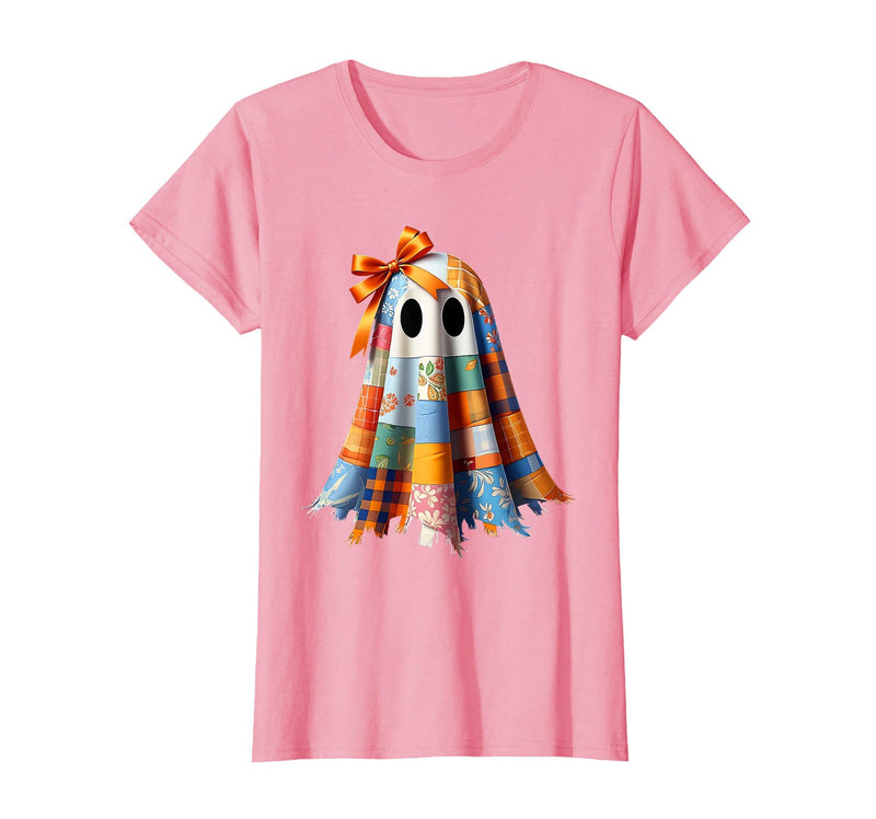 Patchwork Quilt Ghost Halloween Quilter Autumn Tee Patchwork Ghost Quilt Halloween Quilter Fall Autumn Bow Cute T-Shirt -