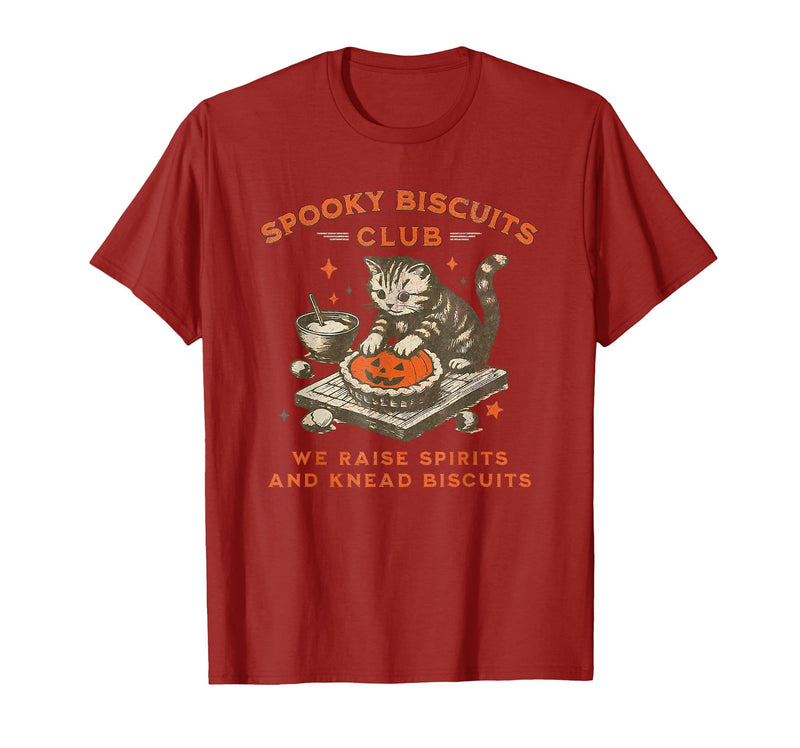 spooky biscuits club shirt Spooky Biscuits Club we Raise Spirits and Knead Biscuits T-Shirt - Cranberry Red