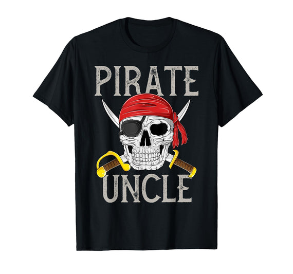Pirate Family Apparel Pirate Uncle Jolly Roger Flag Skull Family Pirates T-Shirt - Black