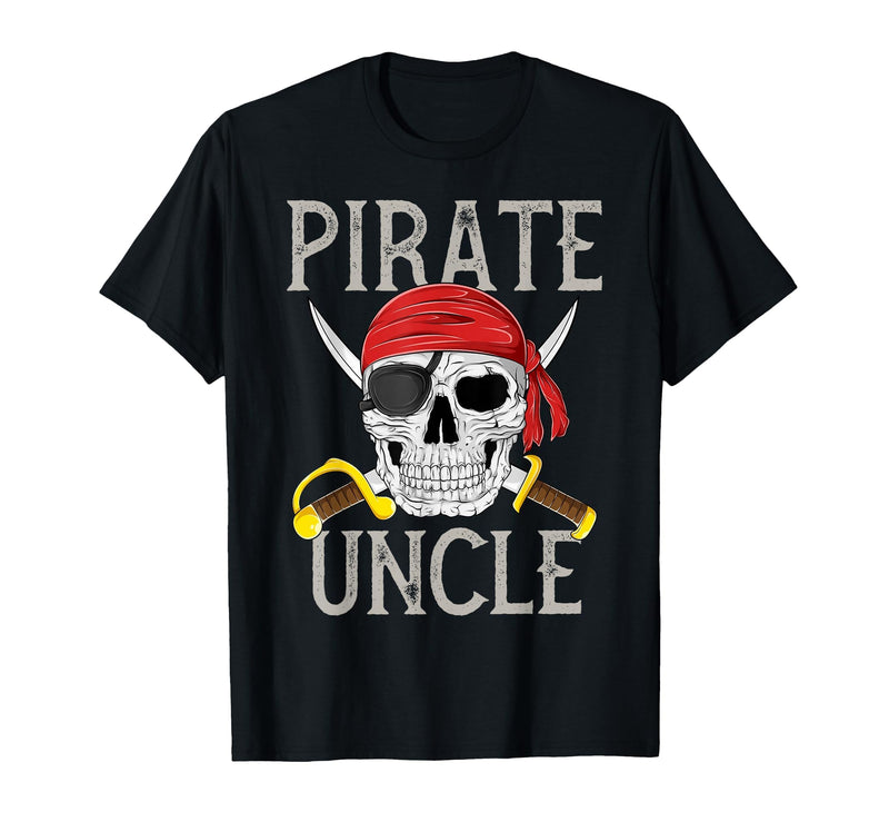 Pirate Family Apparel Pirate Uncle Jolly Roger Flag Skull Family Pirates T-Shirt - Black