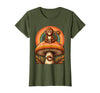 Mademark Monkey Perched on Giant Mushroom Illustration T-Shirt - Women - Olive Green