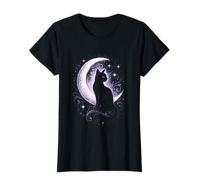 Cottagecore Academia Witchy Moon Cat Witch Aesthetic Pastel Goth T-Shirt