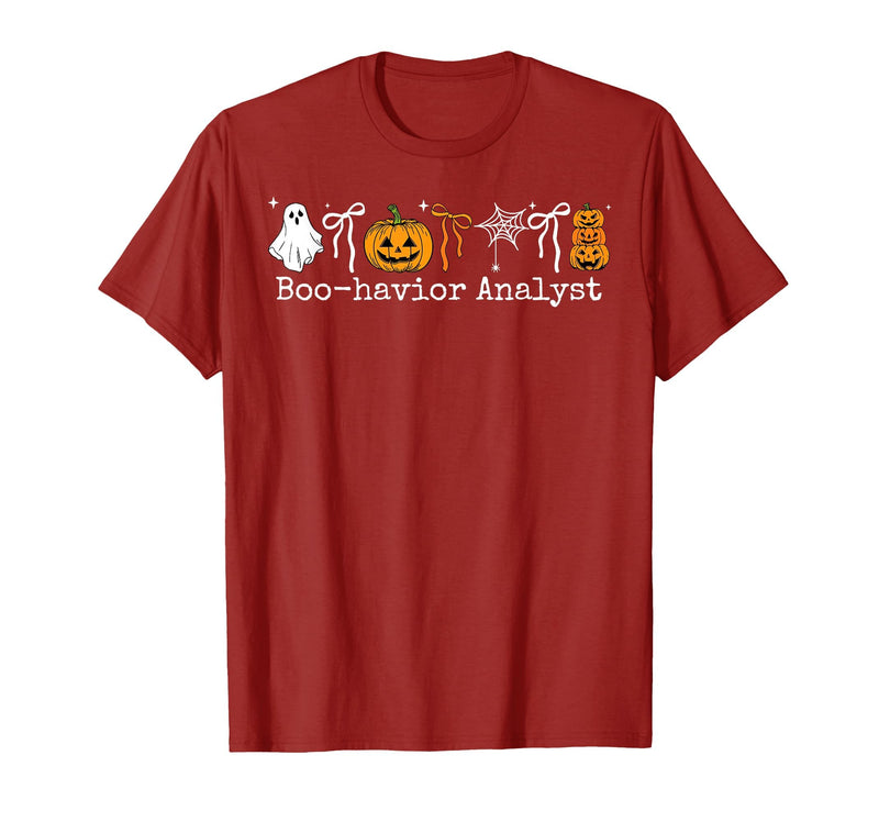 Behavior Analyst Halloween ABA Ghost Boo-havior Boo-Havior Analyst Pumpkin Ghost ABA Therapist Halloween T-Shirt - Cranberry