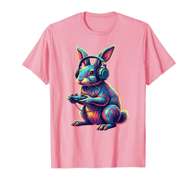 Rabbit Gaming Animal Video Games Funny Rabbit T-Shirt in Pink