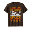 Cow A Pig And A Chicken gift idea A Cow A Pig and A Chicken Walk Into A BBQ The End Barbecue T-Shirt - Brown