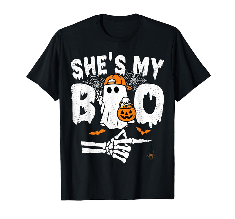 Funny Couples Halloween Matching Couple Outfits He's My Boo Matching Couple Halloween Couples She's My Boo T-Shirt - Black